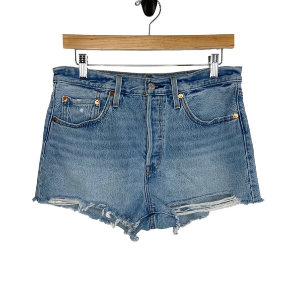 Levi's 501 Premium Women High Rise Denim Cut Off Shorts Sz 28 Rainbow Button Fly - Picture 1 of 10